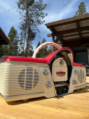 Antique 1991 Retro Radio Cassette Player Red Cream Color Vintage